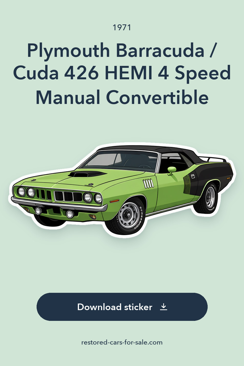 1971 Plymouth Barracuda / Cuda 426 HEMI 4 Speed Manual Convertible sticker preview